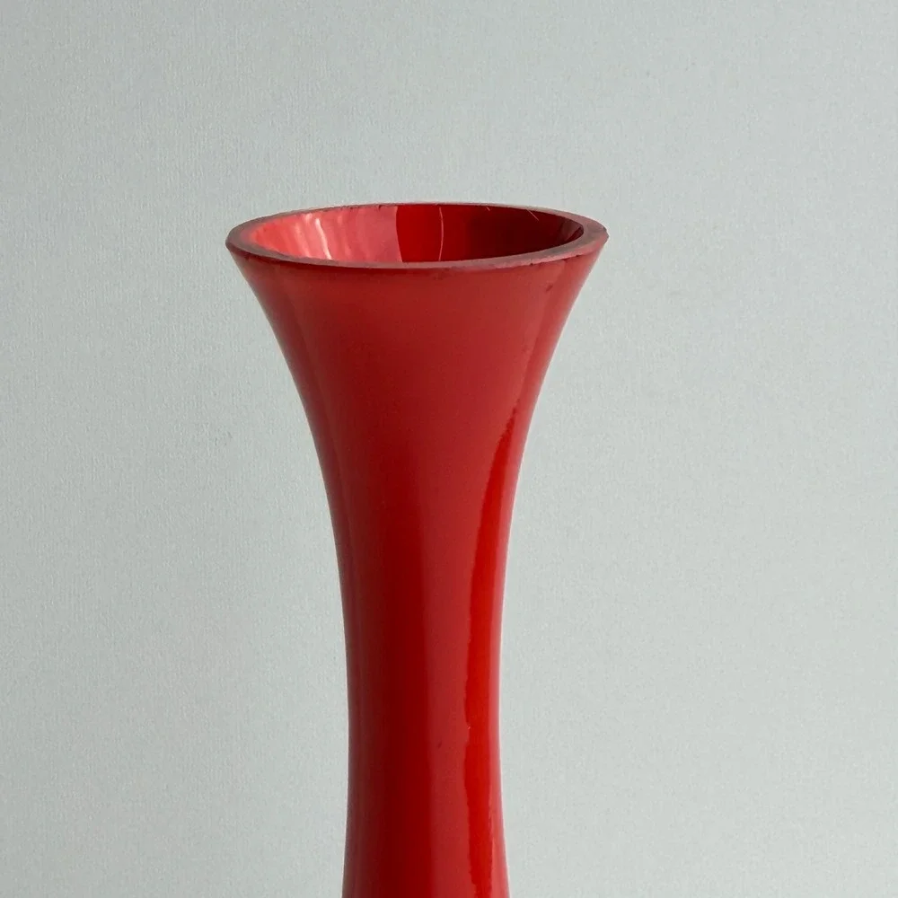 Vintage‎ Hand Blown Glass Bud Vase Red Blue Splatter Swirl Mid Century Retro